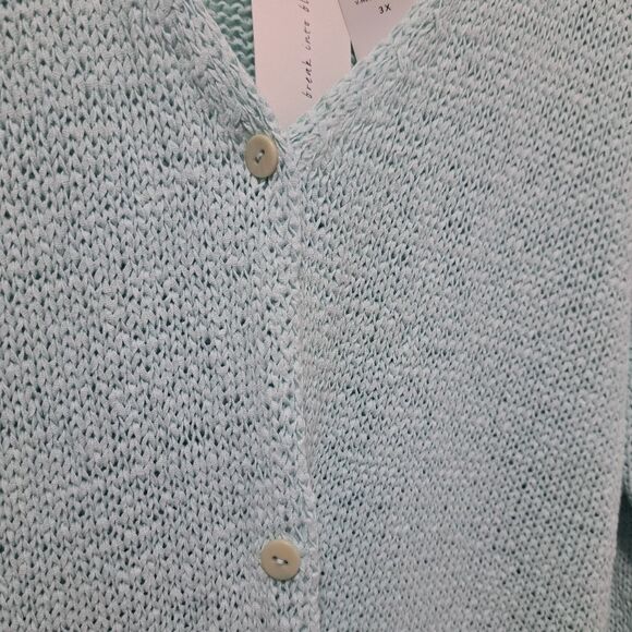 Eileen Fisher Sespry V Neck Cardigan Minimalist Boho Cotton Tape Yarn 3X NWT Blu - Picture 10 of 17